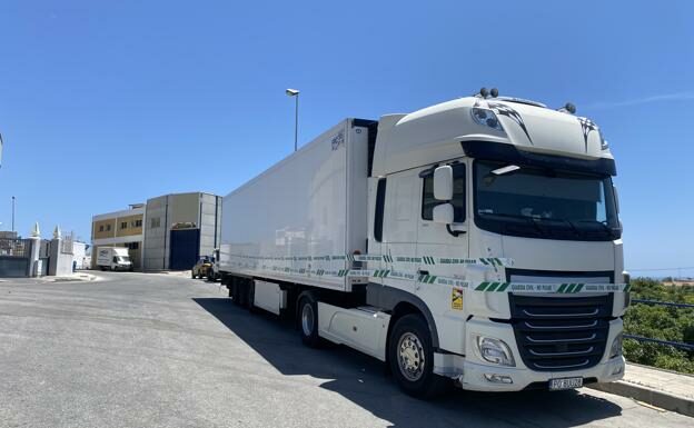Imagen del camión precintado por parte de la Guardia Civil en un polígono industrial de Nerja - Diario SUR