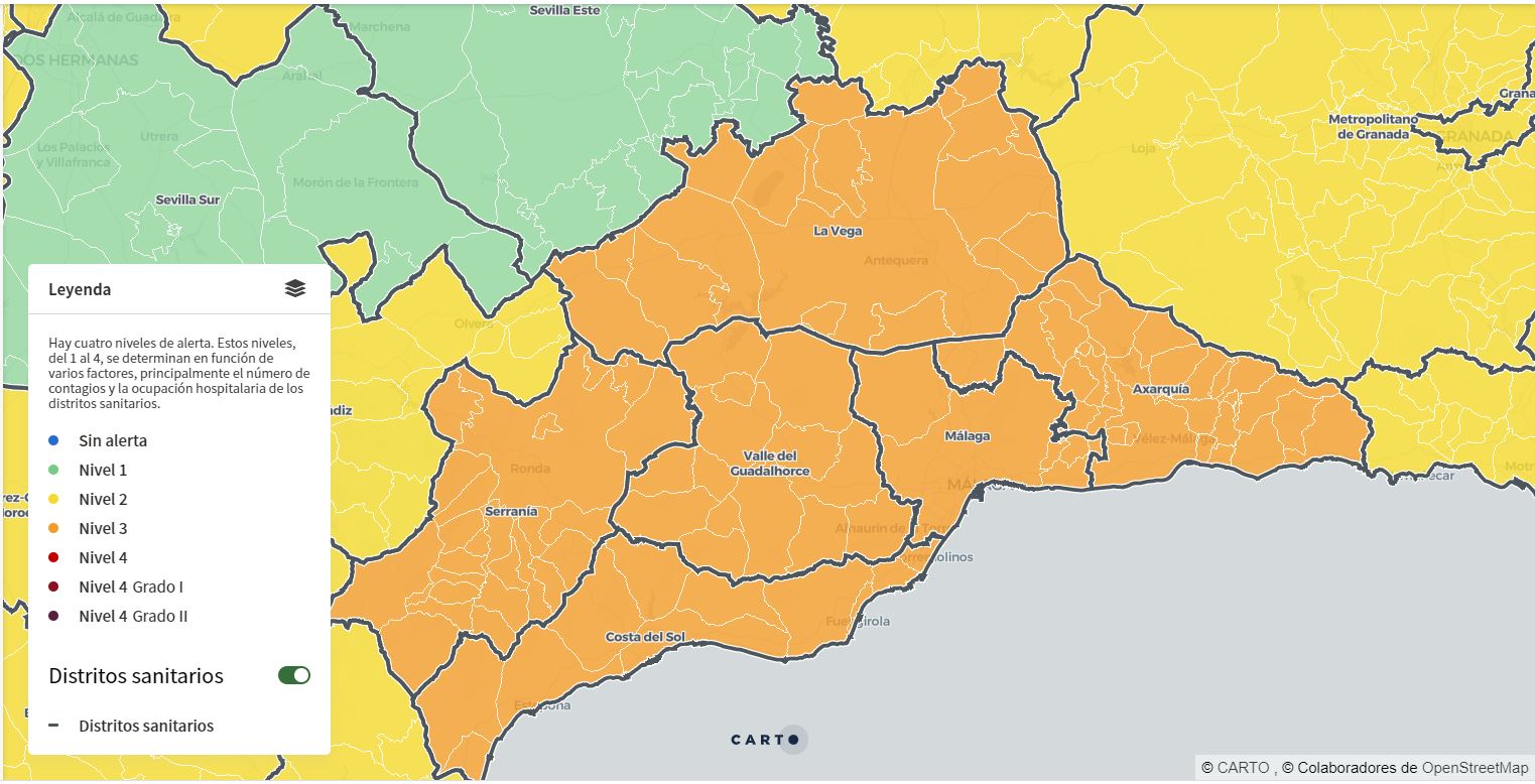 Todas las áreas sanitarias de la provincia de Málaga se encuentran dentro del nivel 3 de alerta sanitaria - Mapacovid
